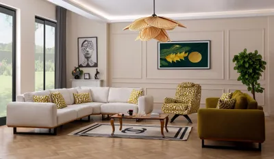 Zdjęcie produktu dla Designerski zestaw do salonu 3-częściowy sofa 4 + 1 siedzisko narożnik w kształcie litery L Nowoczesny