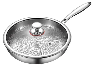 Produktbild von Titan-Bratpfanne mit Deckel, kratzfest, antihaftbeschichtet, gehämmert, für Gas-, Elektro- und Induktionsherde geeignet, unverzichtbar für gesundes Kochen