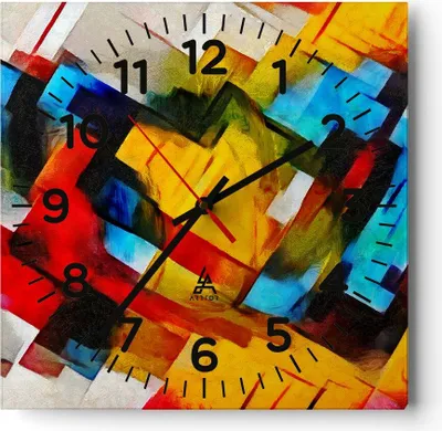 Produktbild von Wanduhr - Quadrat - Glasuhr - Abstraktion modern - 40x40cm - Schleichendes Uhrwerk - Lautlos - zum Aufhängen bereit - Dekoration Modern - Wanddekoration aus Glas - C4AC40x40-3451