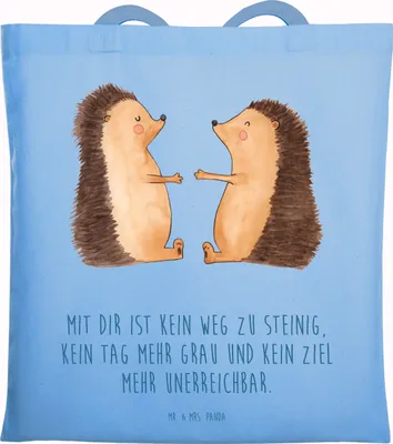 Produktbild von Mr. & Mrs. Panda Jutebeutel Igel Liebe - Sky Blue - Geschenk, Laptoptasche, Freundin, Tasche, Verliebt, Tote Bag, Schultasche, Hochzeitstag, canvas