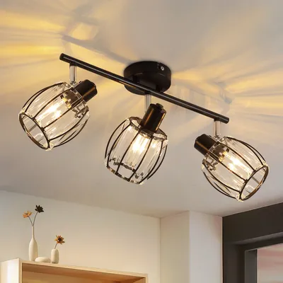 Obrázek produktu pro ZMH stropní reflektor 3 plameny stropní světlo vintage stropní lampa křišťálové stínidlo E14 černá retro stropní bodové 350° otočné bodové světlo do kuchyně obývacího pokoje (bez žárovky)