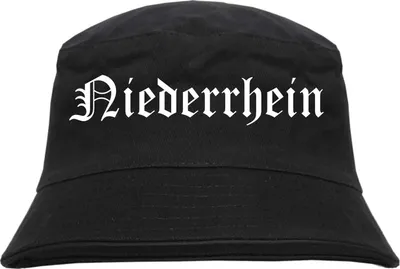 Produktbild von Niederrhein Fischerhut - Altdeutsch - bedruckt - Bucket Hat Anglerhut Hut Schwarz L/XL