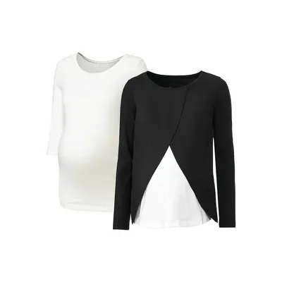Produktbild von Esmara Umstandsshirt 2er Pack Stillshirt Schwangerschaftsshirt Wolle Weiß/Schwarz XS