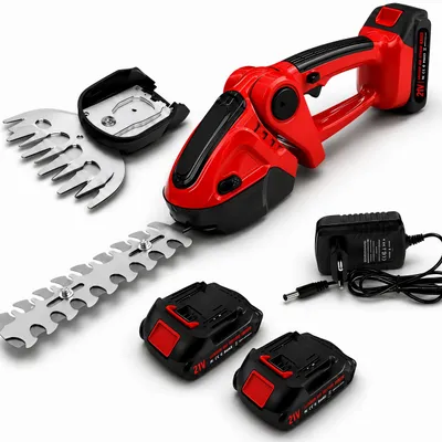 Produktbild von 2-in-1 Elektrischer Heckenschneider mit 2×2000mAh Akkus,3/4" Schnitt,Sicherheitsschalter,Verstellbarem Drehbarer Kopf (8 Winkel),21V,Leicht&Leise