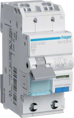 Produktbild von Hager FI/LS-Schalter 1P+N 6kA B-25A 30mA ADS925D