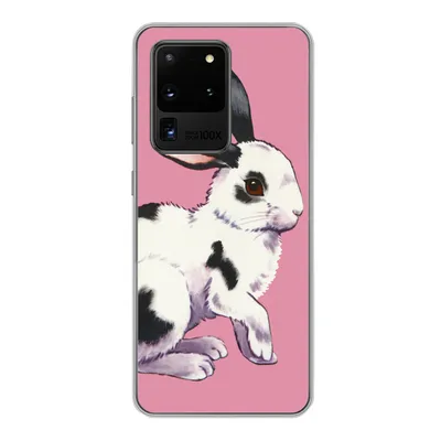 Produktbild von MuchoWow® Handyhülle Schutzhülle Hülle für Samsung Galaxy S20 Ultra Kaninchen mit rosa Hintergrund Silikon Softcase Handy Hülle - Karteninhaber