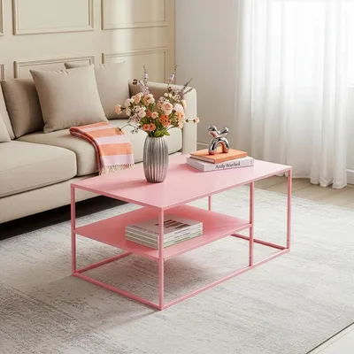 Zdjęcie produktu dla Stolik kawowy 'Solund' stalowy 90 x 60 x 45 cm różowy
