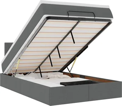 Produktbild von vidaXL Ottomane Bett mit Matratze & LEDs Dunkelgrau 120x200 cm Stoff
