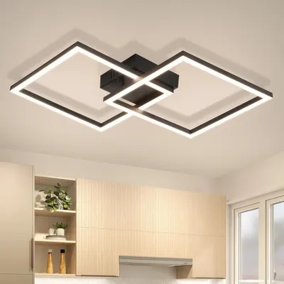 Produktbild von ZMH LED Deckenleuchte Schlafzimmer 24W Schwarz Wohnzimmerlampe 4000K Neutralweiß Küchenlampe Deckenlampe Eckig Deckenleuchten für Küche Flur