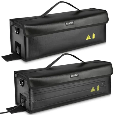 Immagine prodotto di Set di 2 custodie per batterie di e-bike, resistenti al fuoco fino a 1400°C, impermeabili, antideflagranti, dimensioni 49 x 15 x 15 cm