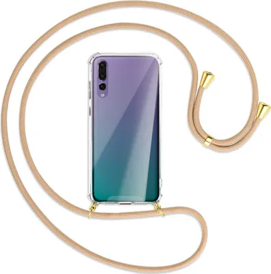 Produktbild von Handykette Backcover-Schutzhülle mit Band (Metall goldfarben) für Huawei P20 Pro - beige