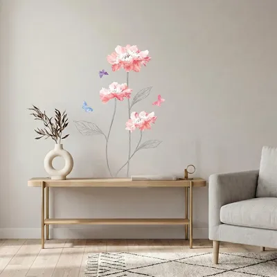 Produktbild von Wandaufkleber, dekorativer Klebstoff, hellrosa Blumen und Schmetterlinge
