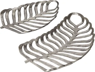 Produktbild von BELIANI Dekoschale Silber 2er Set Aluminium Monstera Blätter Schmuckschale Geschenkidee Modern Tischdeko Dekoaccessoires