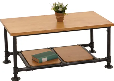 Zdjęcie produktu dla Stolik kawowy HWC-N27, stolik do salonu stolik sofy stolik boczny, industrialny metal z litego drewna 48x100x50cm ~ natura