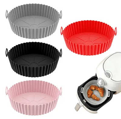 4 Air Fryer Silikon-Töpfe, 20 cm, wiederverwendbar, rosa/rot