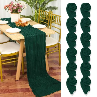 Obrázek produktu pro Sada 12 tmavě zelených síťovaných ubrusů - 55 x 300 cm pro slavnostní dekoraci