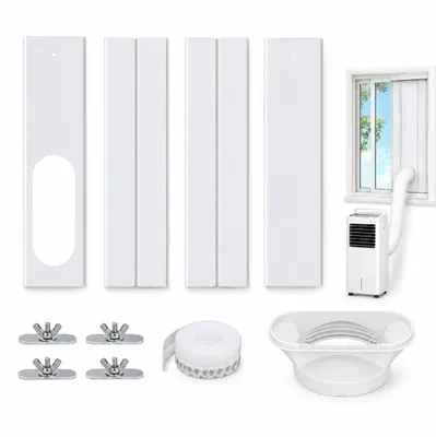 Produktbild von Verstellbare Fensterplatte für mobile Klimaanlage 4 Stück, 43–140cm, ohne Werkzeug, universell passend für Abluftschlauch und Schiebefenster