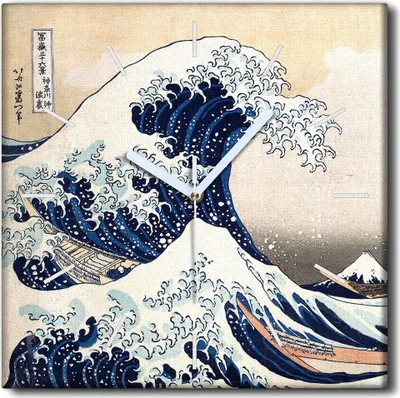 Produktbild von Coloray Uhr auf Leinwand 30x30 cm Wand Uhr Dekoration Wohnzimmer Segeltuch weiße Zeiger -Eine große Welle von Kanagawa