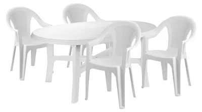 Produktbild von 5tlg. Garten Garnitur Gartentisch Weiß 165x110x72cm + 4 x Stapelstuhl