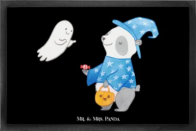 Produktbild von Mr. & Mrs. Panda fußmatte Panda Zauberer 60 x 90 cm - Schwarz - Geschenk, Gummimatte, Fußabstreifer, Gespenst, Bodenvorleger, Dekoration, Halloween Deko, Trick Or Treat