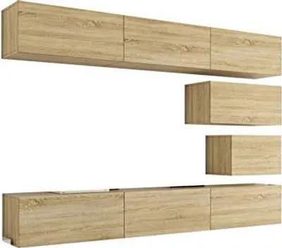 Immagine prodotto di Furnitech Parete attrezzata soggiorno - Parete attrezzata moderna - Parete attrezzata soggiorno con mensole e mobile TV - Mobile soggiorno senza LED (Future C16/M/S/14 1B - 273 cm)