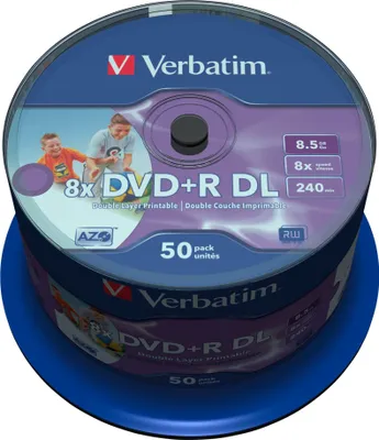 Obrázok produktu pre Verbatim 43703, DVD-R, 120 mm, Tlač, Vreteno, 50 kusov, 8,5 GB