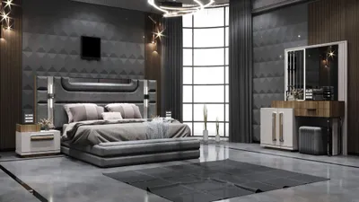 Immagine prodotto di Set da camera da letto moderno composto da letto, due comodini e una toletta