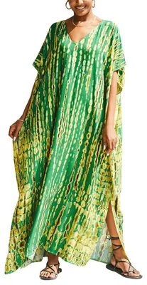 Obrázok produktu pre Solidchoice – Bohémsky kaftan "Strand" v zelenej a žltej farbe pre dámy