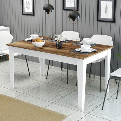 Image de Table à Manger avec Rangement - 145 x 75 x 88 cm - Noyer et Blanc