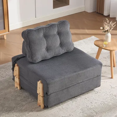 Produktbild von STILVORA Schlafsofa mit Ausklappfunktion,Sessel im skandinavischen Stil aus Cord, Einzelsofa mit klappbarem Design und Holzbeinen