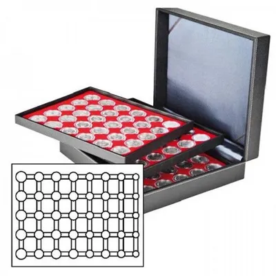 Produktbild von Lindner 2365-2556E Münzkassette NERA XL mit 3 Tableaus und hellroten Münzeinlagen für 15 Euro-Kursmünzensätze in Münzkapseln