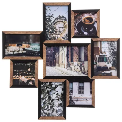 Fotolijst für 8 Fotos, Holz und Glas, 48 x 48 cm