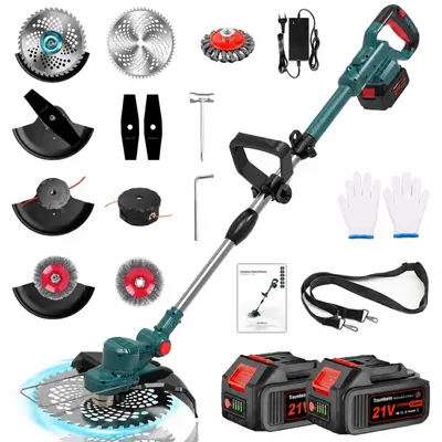 Produktbild von 750W Akku Rasentrimmer mit 2× 4000mAh Akku 21V, Bürstenloser Motor Rasentrimmer mit Unkrautbürste, Freischneider mit Akkus & Ladegerät
