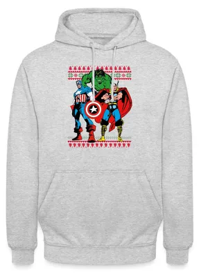 Produktbild von Spreadshirt Avengers Superhelden Ugly Christmas Uni Hoodie, S, Hellgrau meliert