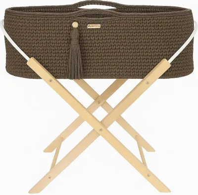 Image de Lit pour bébé Boho avec matelas et support en bois couleur moka