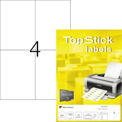 Zdjęcie produktu dla TOP STICK 8717 Universal-Etiketten 105 x 148 mm weiß 100 Blatt