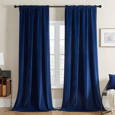 Immagine prodotto di Tende oscuranti in velluto blu con passanti, set di 2, 132 x 245 cm