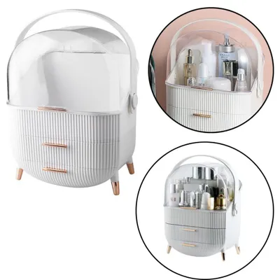 Produktbild von Kosmetik Organizer mit Öffnungsdeckel, transparent, zwei Schubladen, weiß