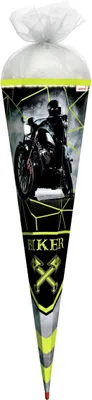 Produktbild von ROTH Schultüte groß Biker 85 cm mit LED-Band eckig Rot(h)-Spitze Tüllverschluss Zuckertüte Schulanfang