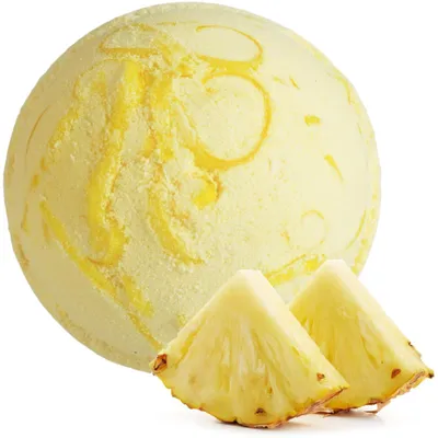 Produktbild von Badebombe mit Ananasduft, sprudelnd, schaumbildend und pflegend mit Kokosnussöl, 180 g