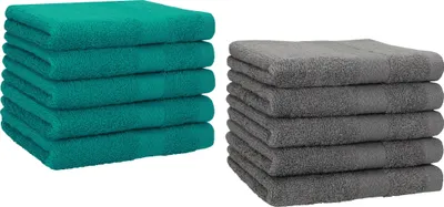 Produktbild von Betz 10 Stück Gästetücher 30x50 cm PREMIUM 100% Baumwolle Set Farbe: smaragdgrün und anthrazit