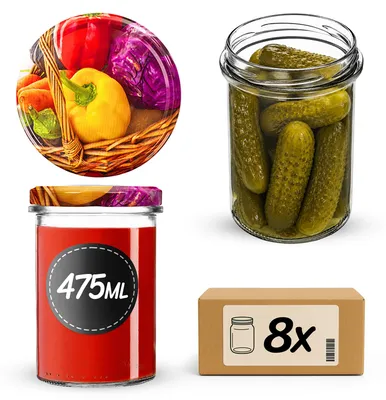 Productafbeelding van KADAX Inmaakpotten, 475 ml, met schroefdeksel (diameter 82 mm), ideaal voor jam, potten om in te maken en te n voor jam en honing (groentemand, 8 stuks)