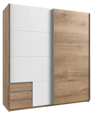 Produktbild von Schwebetürenschrank 2-trg. Kleiderschrank 179 cm Eiche Weiß Schubladen Ausstattung / 22691