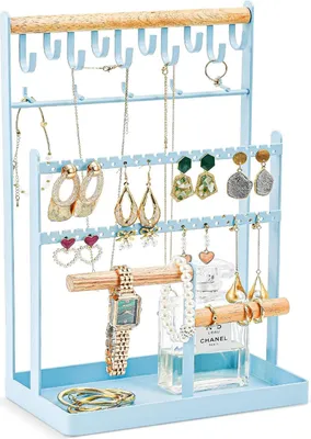 Produktbild von Schmuckhalter mit 15 Haken und 40 Löchern - Schmuckorganizer für Halsketten und Armbänder