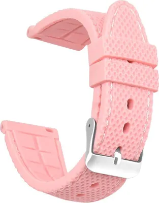 Immagine prodotto di CINTURINO PER OROLOGIO IN SILICONE ROSA, UNIVERSALE, IMPERMEABILE, FIBBIA ARGENTATA, 22 mm