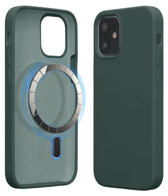 Produktbild von kwmobile Hülle kompatibel mit Apple iPhone 12 mini Hülle - magnetisches Silikon Case kompatibel mit MagSafe - Cover gummiert Moosgrün