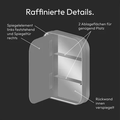 Produktbild von LED Spiegelschrank 60x70 cm, Alukorpus silber matt, 2 Ablagen, IP44