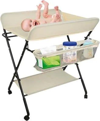Productafbeelding van Baby commode - Aankleedtafel - Baby verzorgen - Inklapbaar en mobiel - 80 x 66 x 98 cm - Beige