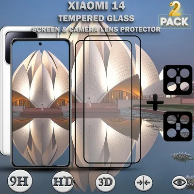Produktbild von 2-Pack Xiaomi 14 Displayschutzfolie & 2-Pack Kameraschutz - Gehärtetes Glas 9H - Super Qualität 3D