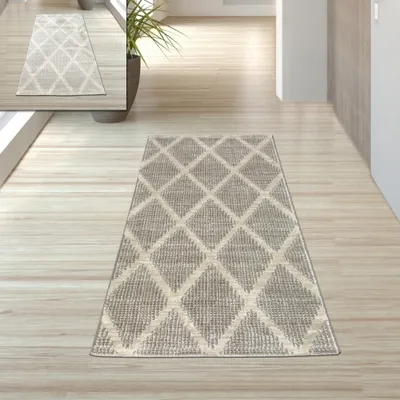Produktbild von Teppich schlichtes Rautenmuster in creme Größe - 80 x 150 cm